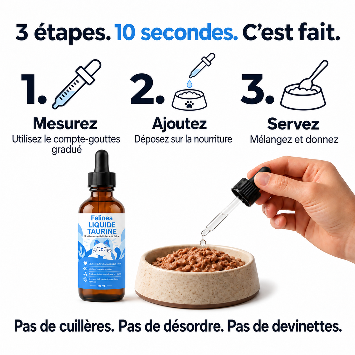 La pipette Félinéa versée dans la nourriture du chat