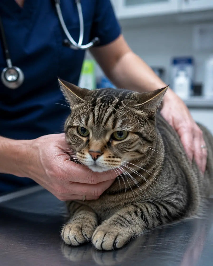 Chat examiné chez le vétérinaire