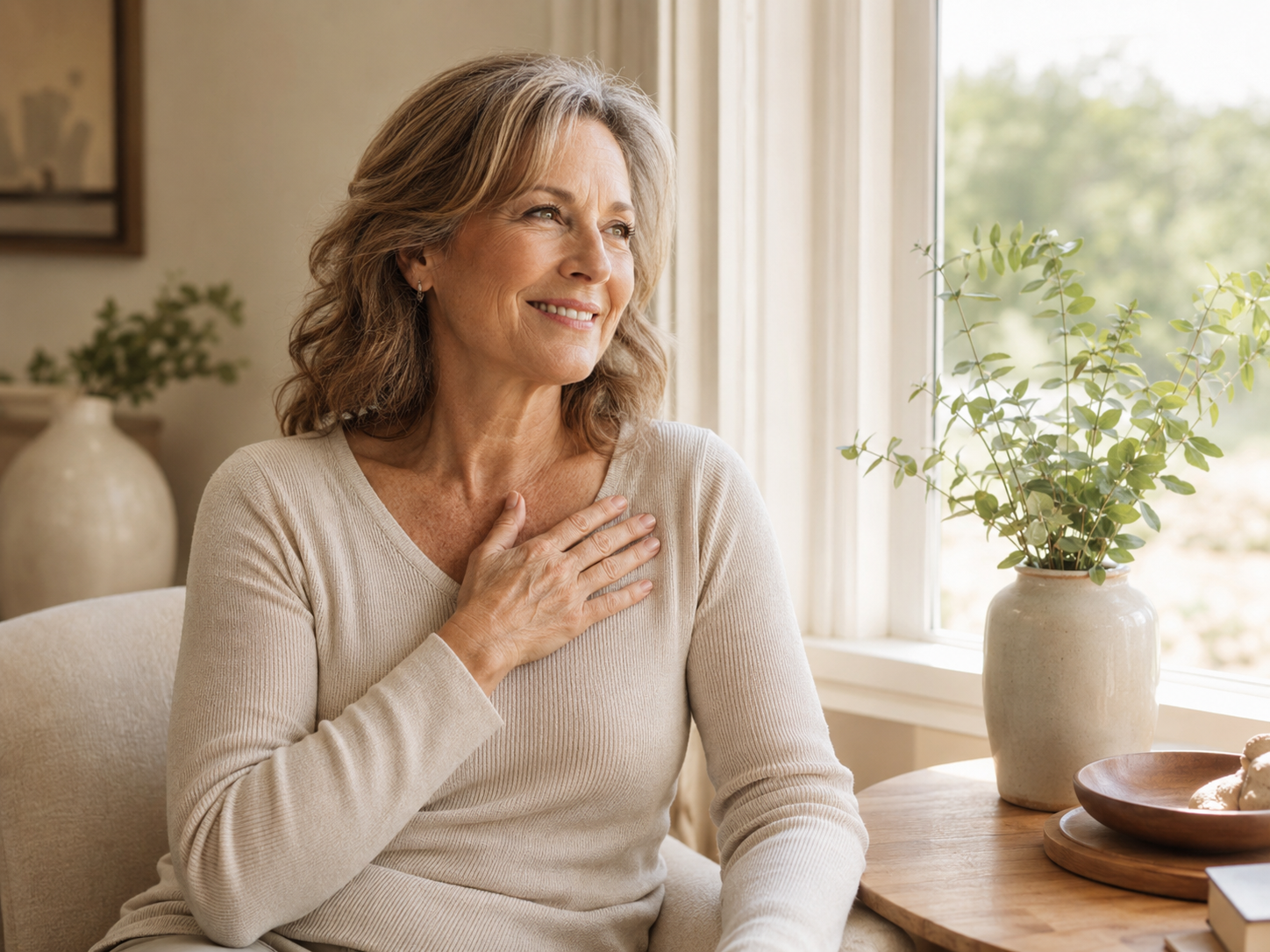 Woman feeling relaxed and comfortable at home