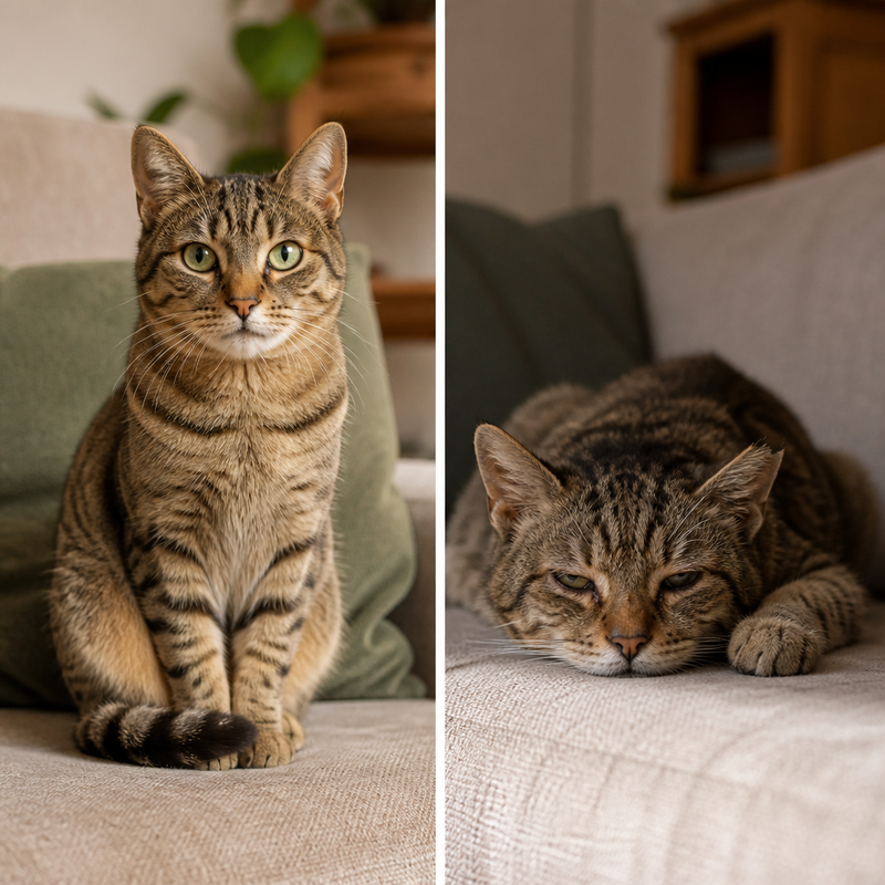 Avant / après — une chatte qui s’éteint puis qui revit